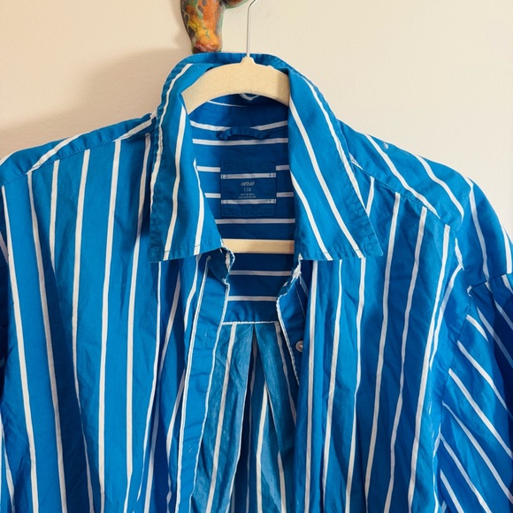 Aerie Good Day Cover Up Button Down Poplin Shirt - Blue & White Striped - Picture 7 of 7